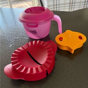 Tupperware Pink Rice Cooker, Red Dumpling Mold & Orange Sandwich Cutter